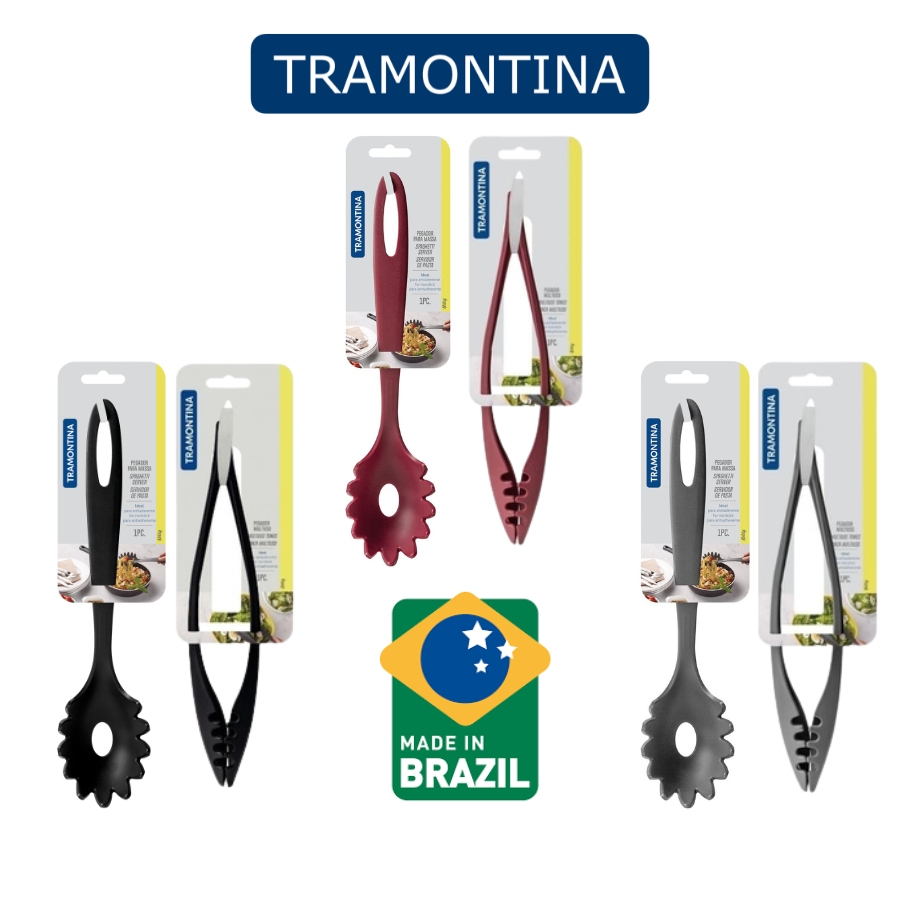 Combo 2 Dụng Cụ Nấu Ăn Gồm 1 Muôi Vớt Mì 30cm và 1 Kẹp Gắp Đa Năng 30cm TRAMONTINA Chất Liệu Nhựa Chịu Nhiệt An Toàn Sản Xuất Tại BRAZIL - Hàng Chính Hãng