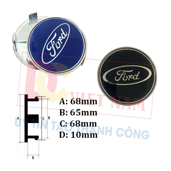 01 chiếc Logo chụp mâm, ốp lazang bánh xe ô tô cao cấp Ford 68mm