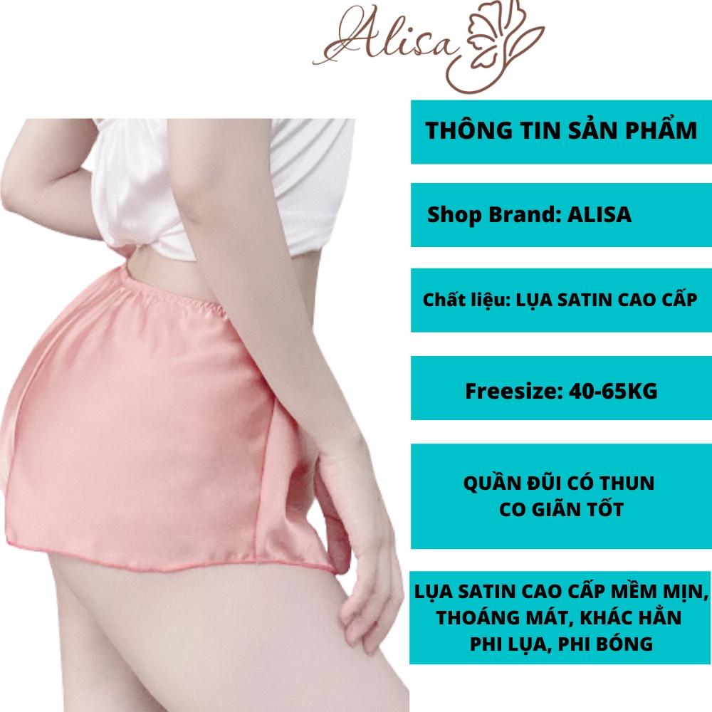 Đồ ngủ sexy quần đùi nữ lưng thun ALISA, chất liệu lụa satin mềm mịn mát, freesize 40-60kg tùy chiều cao