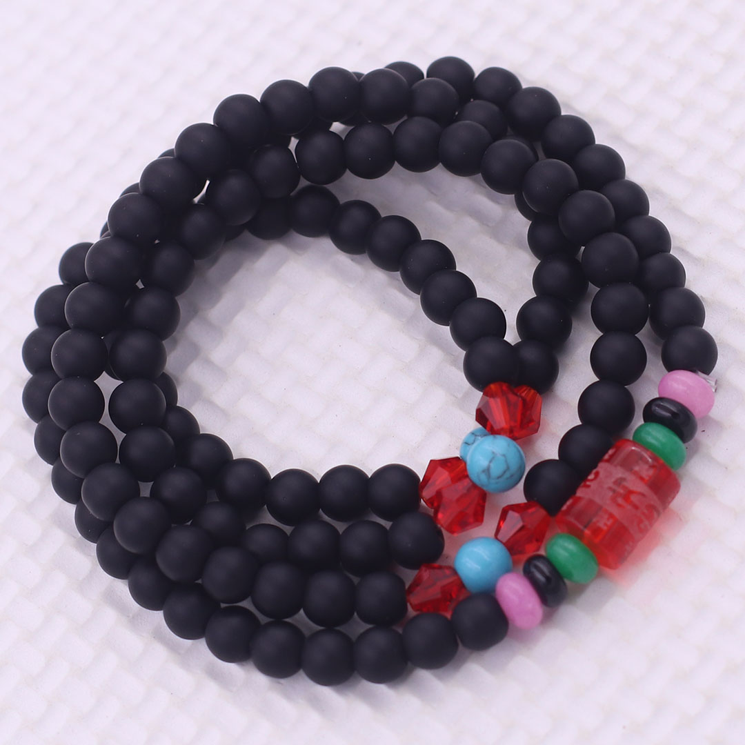 Vòng chuỗi 108 hạt đá thạch anh đen mờ charm lục tự kim ngôn - hạt 8 ly , vòng chuỗi niệm Phật, vòng chuỗi đeo tay