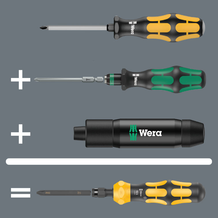 Bộ tua vít đóng nới lỏng ốc vít Wera 05018110001 Kraftform Kompakt 900 Set 1 gồm 19 chi tiết với các đầu vít dài 70mm