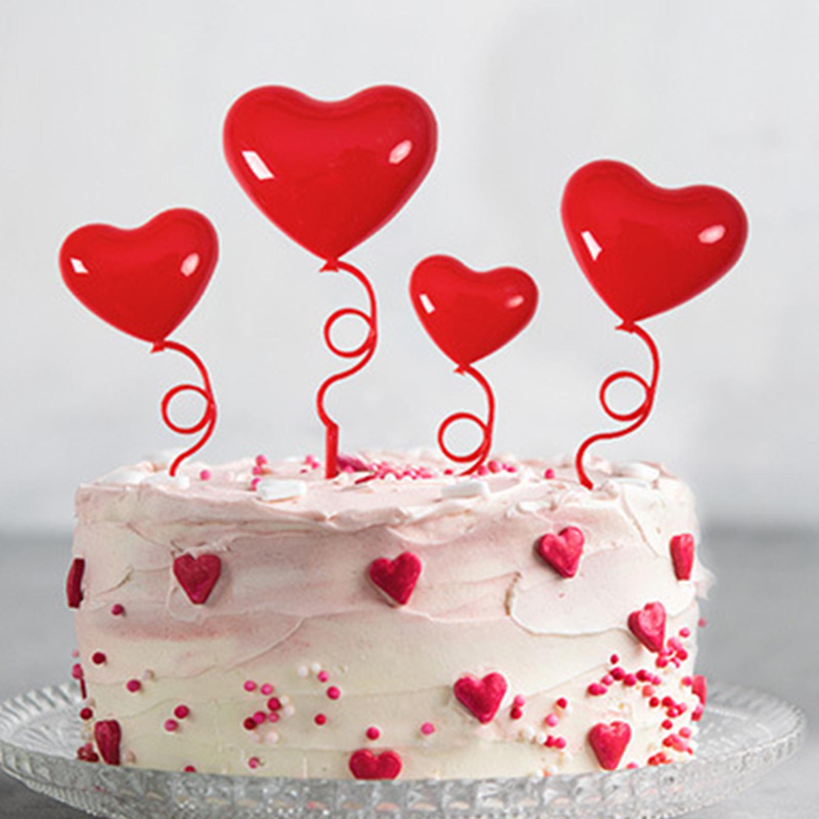 4Pcs Cake Decorations Heart Shape 3D Love Ornaments for Thanksgiving Wedding