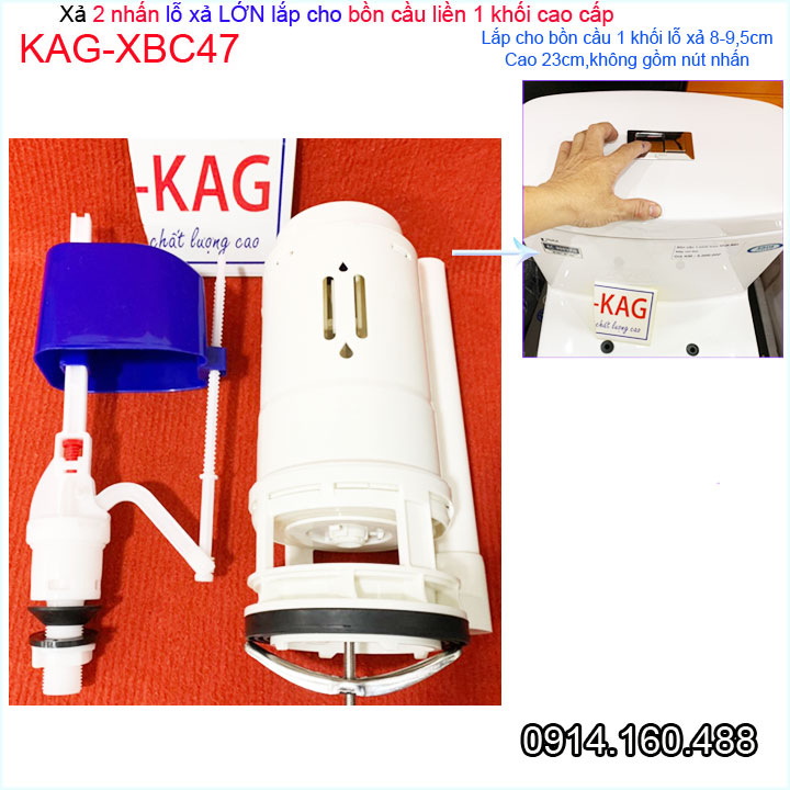 Xả bồn cầu 1 khối  KAG-XB47-cao 23cm cho cầu C909, xả 2 nút ấn cầu liền khối lỗ thoát lớn D9.5cm nhấn êm siêu bền