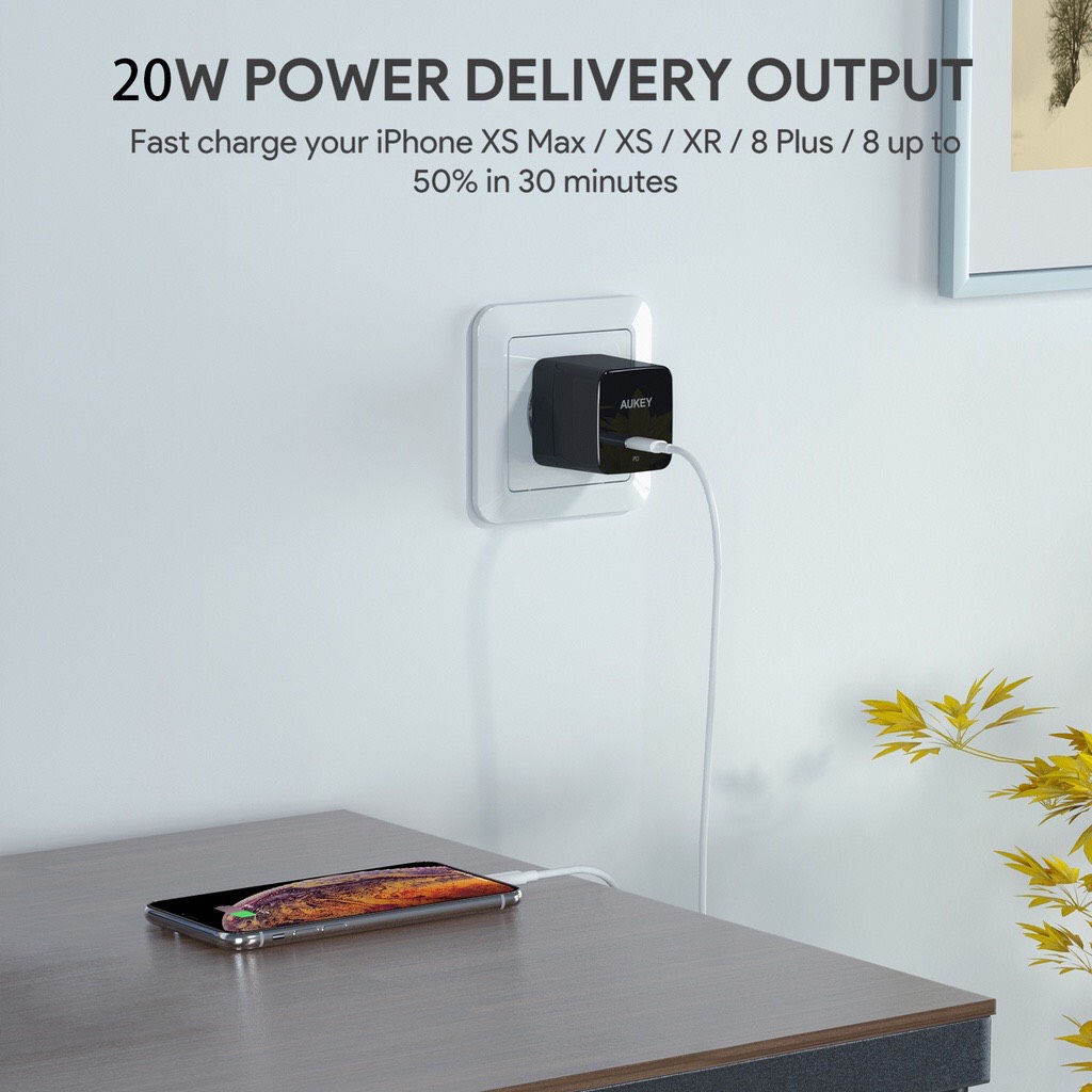 Cốc sạc nhanh AUKEY PA-Y20S Power Delivery 20W - Cổng USB Type-C Tương Thích Nhiều Thiết Bị - Hàng Chính Hãng