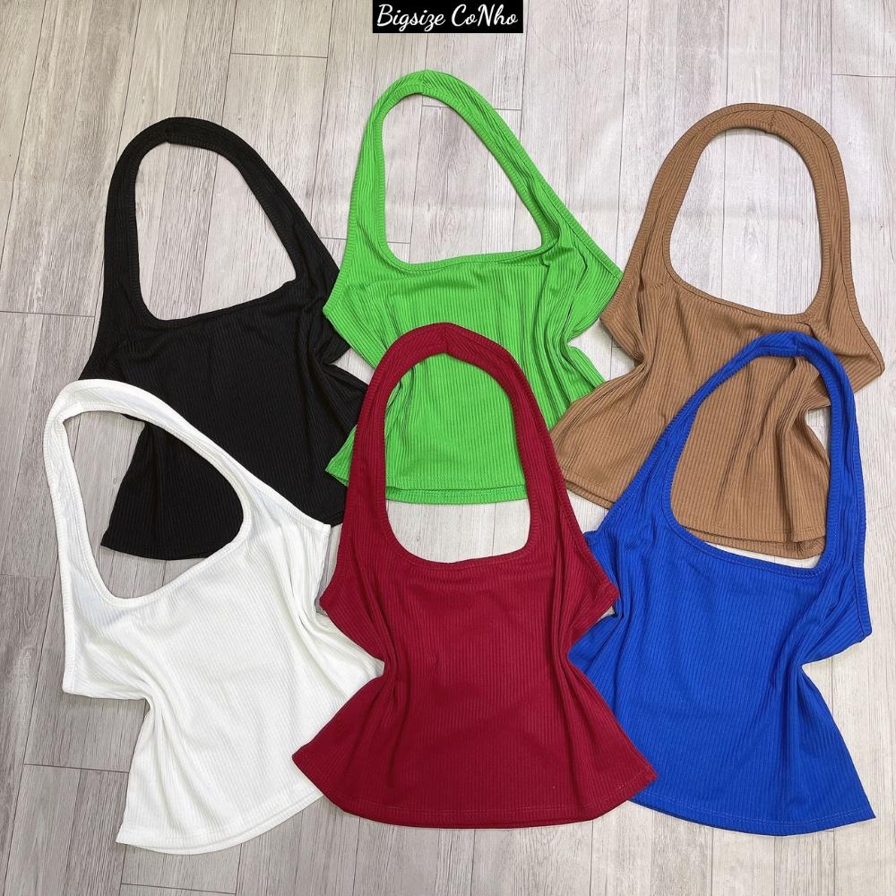 Áo croptop bigsize áo ba lỗ nữ 6 màu chất gân tăm mềm mịn co giãn thoáng mát, Croptop yếm quàng cổ bigsize G5 - Đỏ