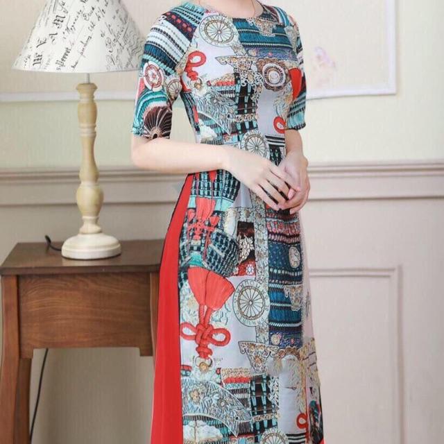 Set áo dài cách tân lụa - form đẹp - bay tà - hinh thật