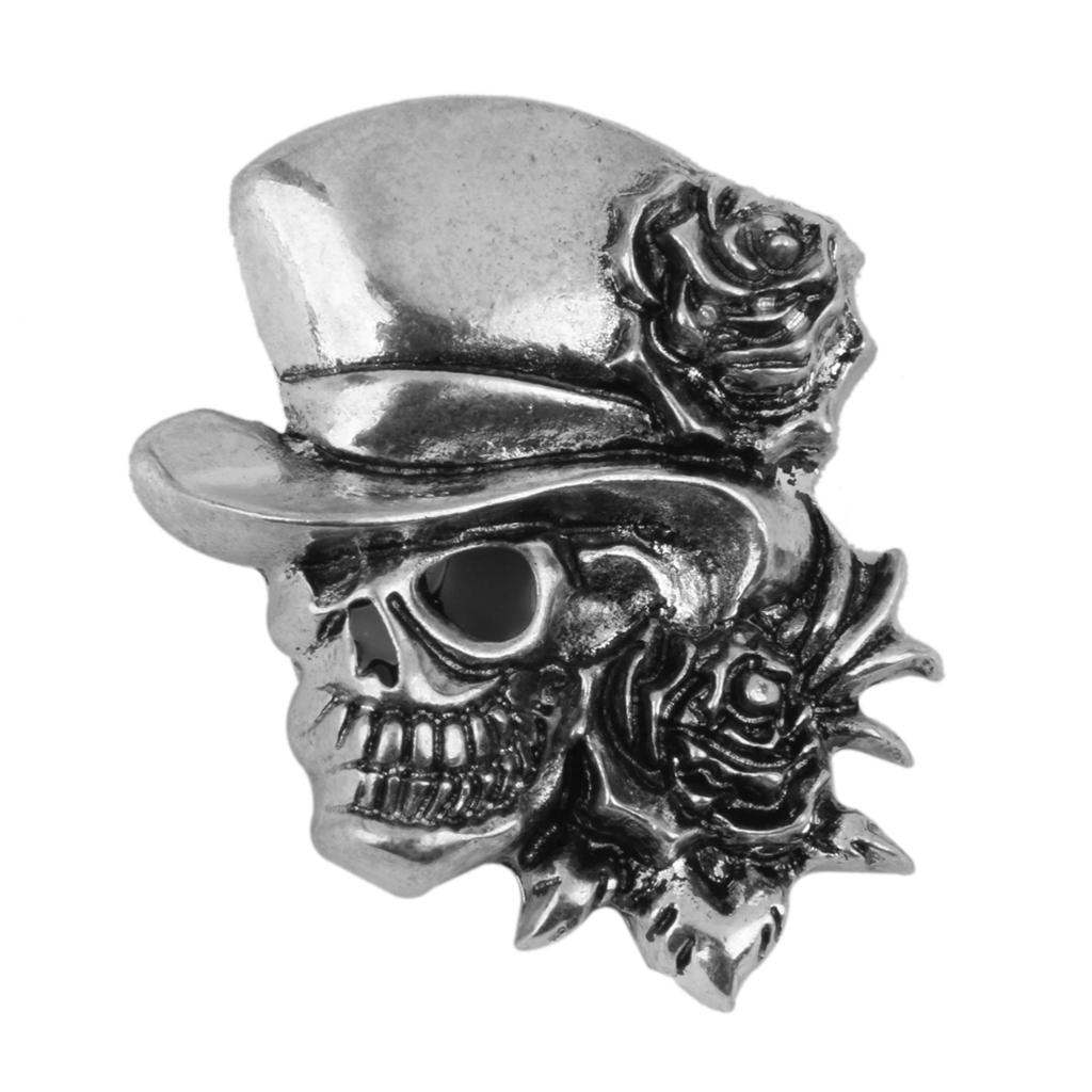 Halloween Party Antique Silver Skull Skeleton & Rose Flower Brooch pin Gift