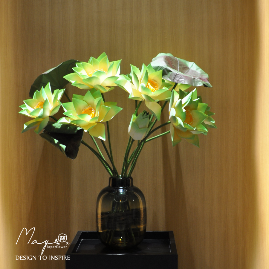 Hoa giấy handmade trang trí, Cành hoa sen handmade, Maypaperflower - hoa giấy nghệ thuật, hoa cắm bình, decor nhà ở