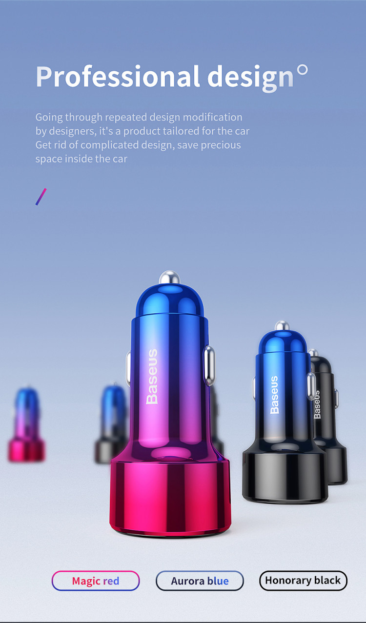 Tẩu củ sạc nhanh đa năng dành cho xe hơi / ô tô 2 cổng USB hiệu Baseus Dual-USB (45W - 6A, Công nghệ sạc nhanh Quick Charge 3.0 / Quick Chagre 4.0, 2 cổng USB Car Charger) - hàng chính hãng