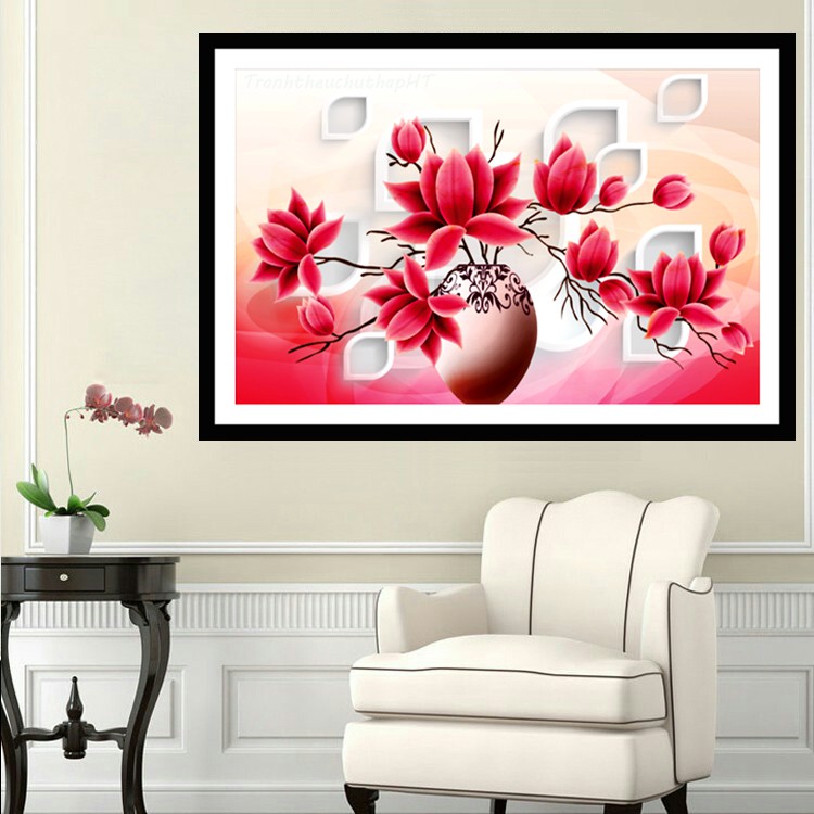 Tranh đính đá bình hoa khoe sắc VS403 - 75 x 48 cm - chưa đính