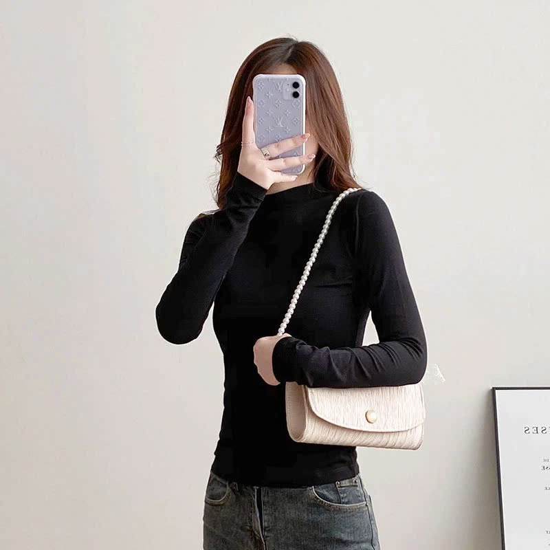 Áo thun giữ nhiệt nữ tay dài cổ cao 3 phân vải premium cotton mềm mịn ôm dáng MÀU ĐEN Văn Phòng Du Lịch Dã Ngoại Phượt
