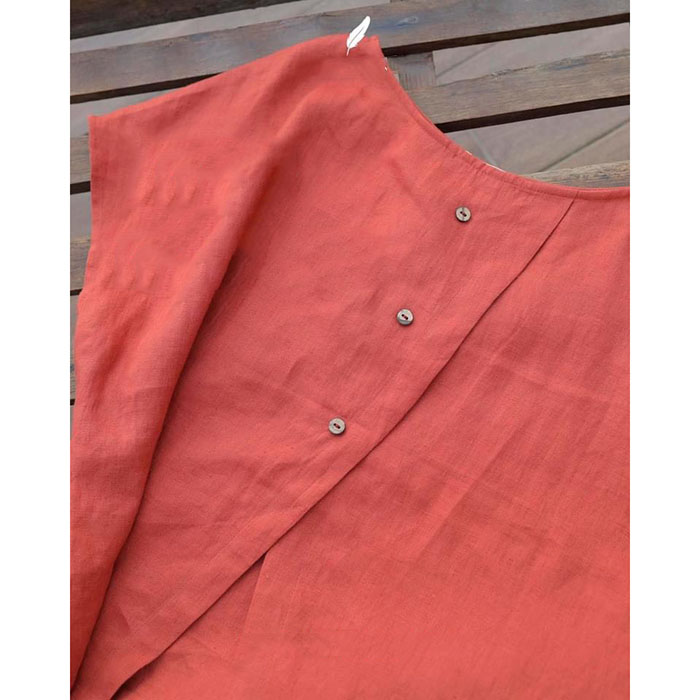 Set bộ đồ linen tưng premium tay cánh rơi nút sau trẻ trung ArcticHunter - Áo đỏ gạch + Quần xanh than