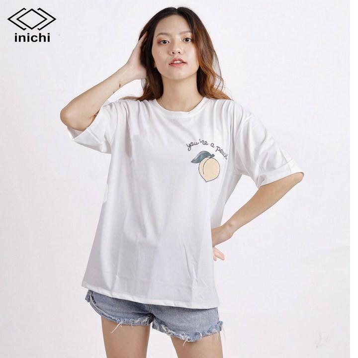 Áo thun INICHI unisex tay lỡ form rộng phong cách, in hình quả đào - IC649