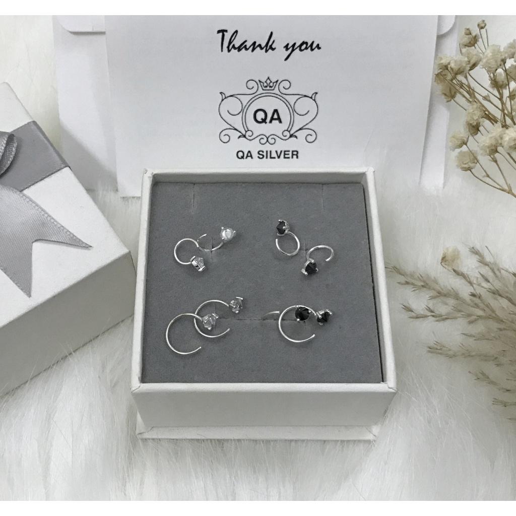 Khuyên tai bạc 925 nam nữ bông móc chữ C đính đá 3 chấu đen trắng S925 EARCUFF Silver Earrings QA SILVER EA180405
