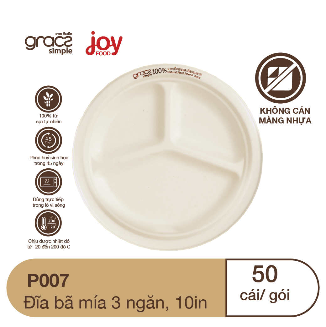 50 đĩa bã mía Gracz Thái Lan 3 ngăn 10in