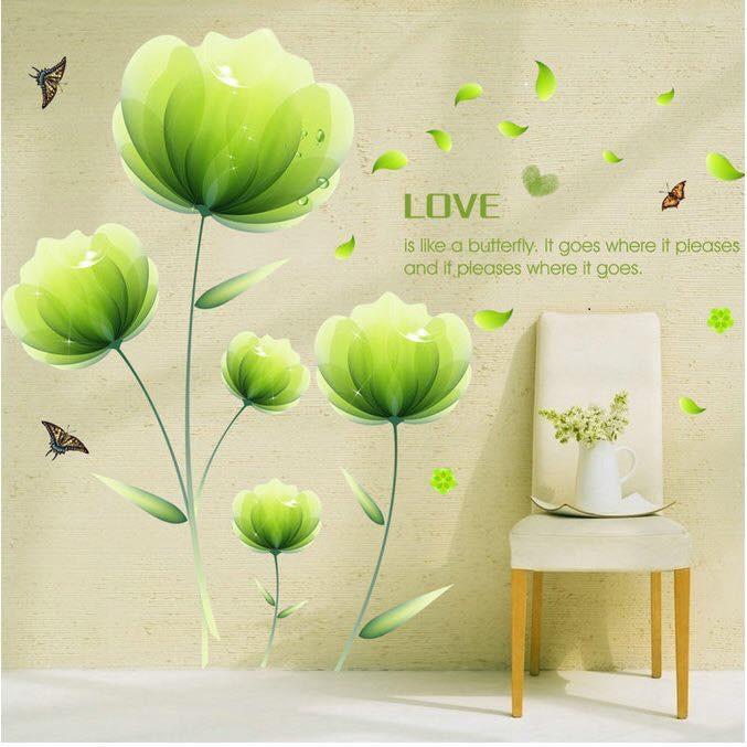 Decal dán tường Hoa pha lê xanh