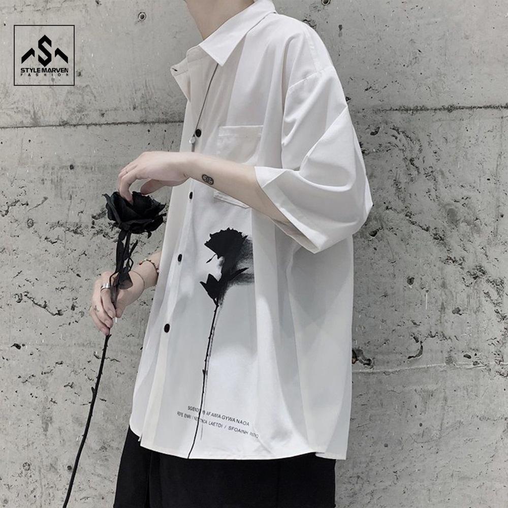 Áo Sơ Mi Nam Hoa Hồng Phai Ngắn Tay Phong Cách Hàn Quốc Stylemarven - AO SOMI 9000041C