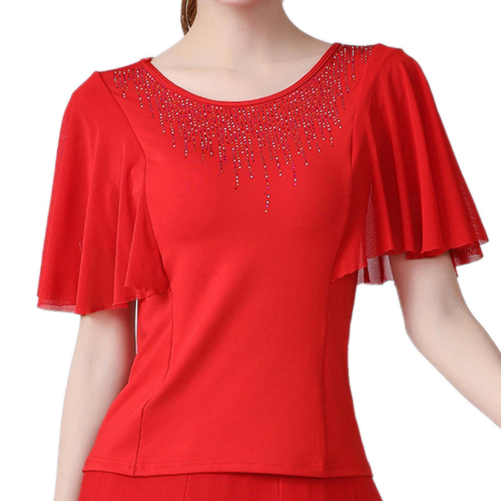Elegant Women Dance Tops Bell Sleeves Short Sleeve Top Adults Practice Tops