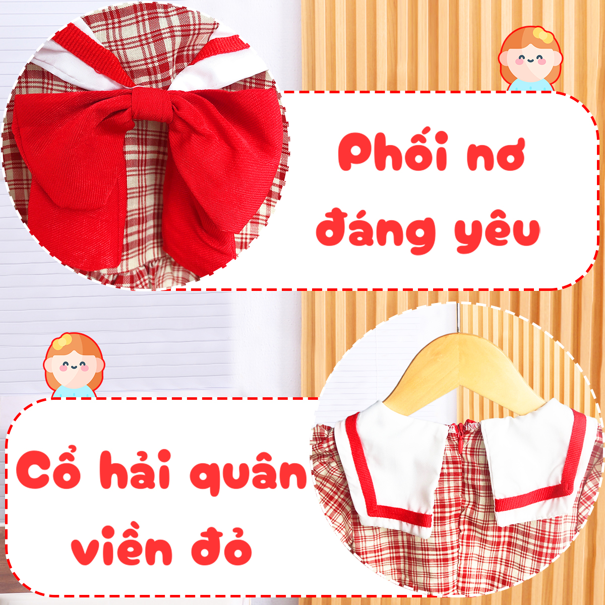 Váy cho bé gái 8-22kg họa tiết sọc đỏ Baby-S, Đầm bé gái tay phồng phong cách Hàn Quốc xinh xắn – SD093
