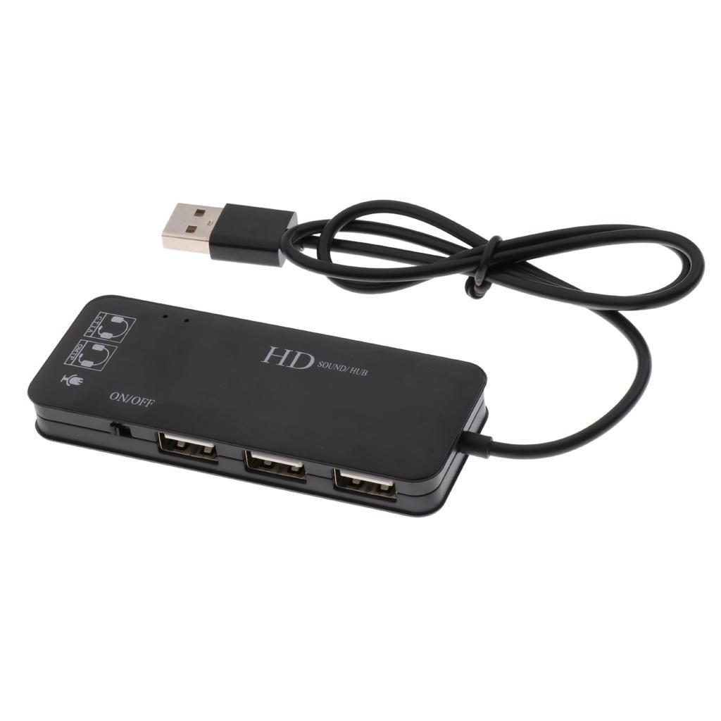 3Port USB2.0 Hub & External 7.1Channel Sound Card Mic Adapter for PC