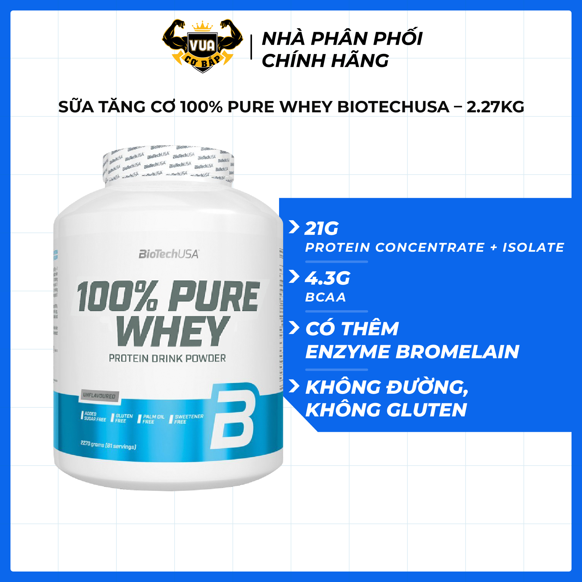 Sữa Tăng Cơ 100% Pure Whey BioTechUSA – Hộp 2.27Kg