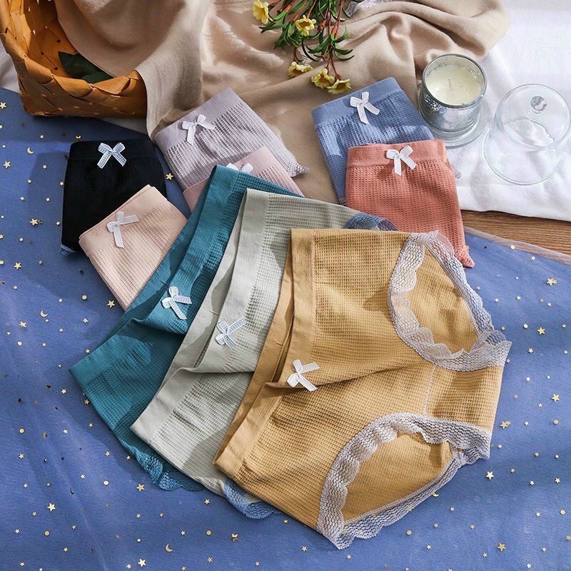 Quần Lót Nữ - Combo 5 Chiếc Quần Chip Nữ Cotton Viền Ren Đính Nơ - Quần Lót Nữ Cotton Cao Cấp Mã QL04 - Freesize từ 40-60kg