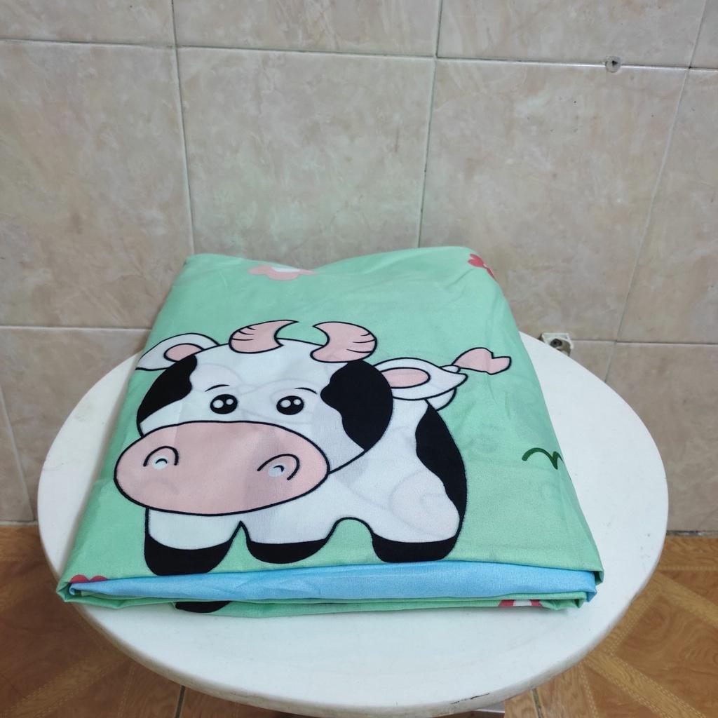 Bộ ga gối cotton giá rẻ 180x200x10cm màu xanh họa tiết bò sữa