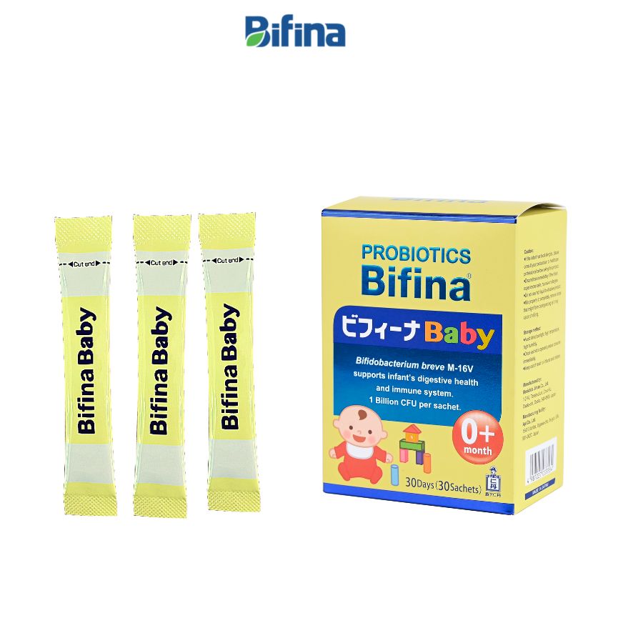 Phòng ngừa biến chứng cho trẻ sinh non và mổ, dùng sữa công thức -Men vi sinh cho bé Bifina Baby Nhật Bản- Hộp 30 gói 