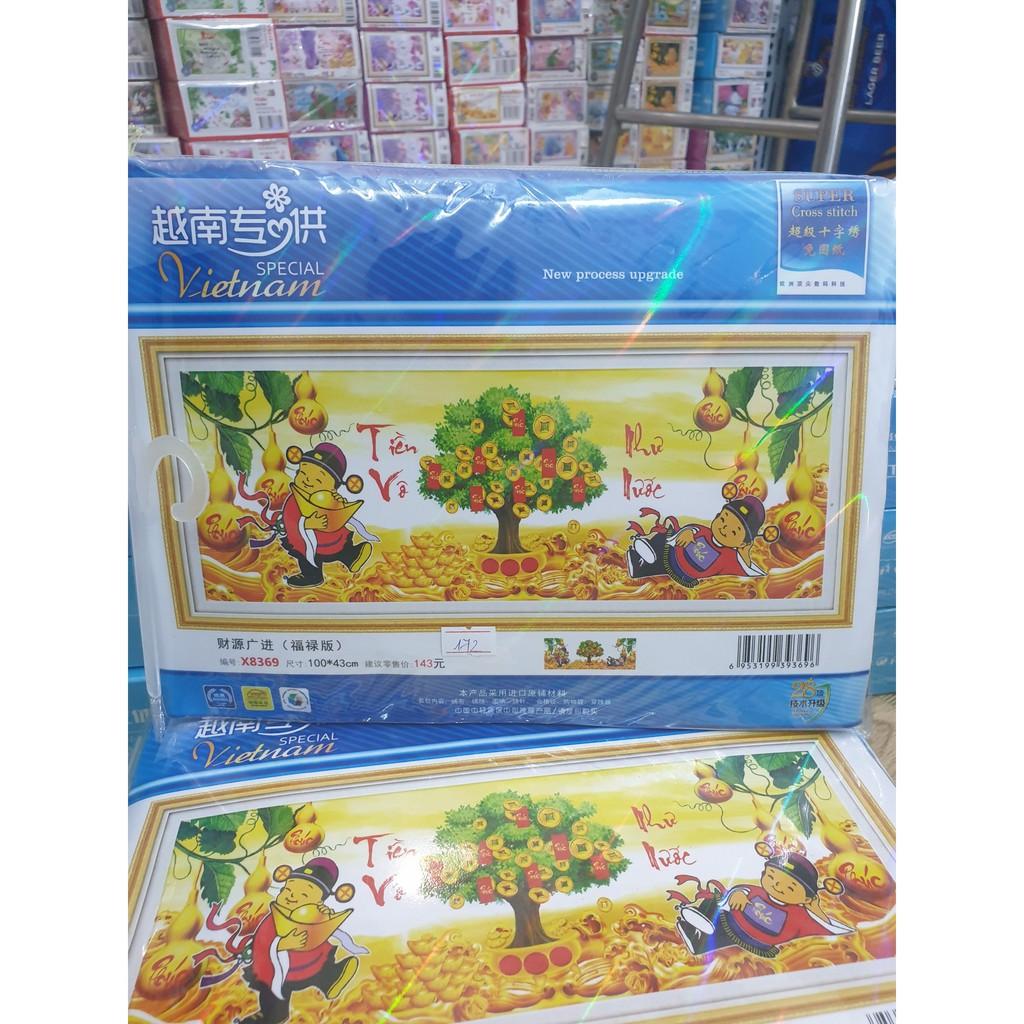 Tranh thêu tiểu thần tài cây tiền hồ lô X8369 - kích thước: 100 * 43cm.