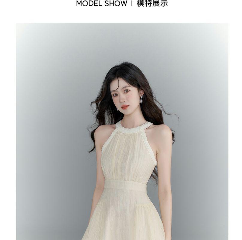 TOBE1SHOP Váy cổ nữ thiết kế mùa hè, eo cao, váy cổ dài.