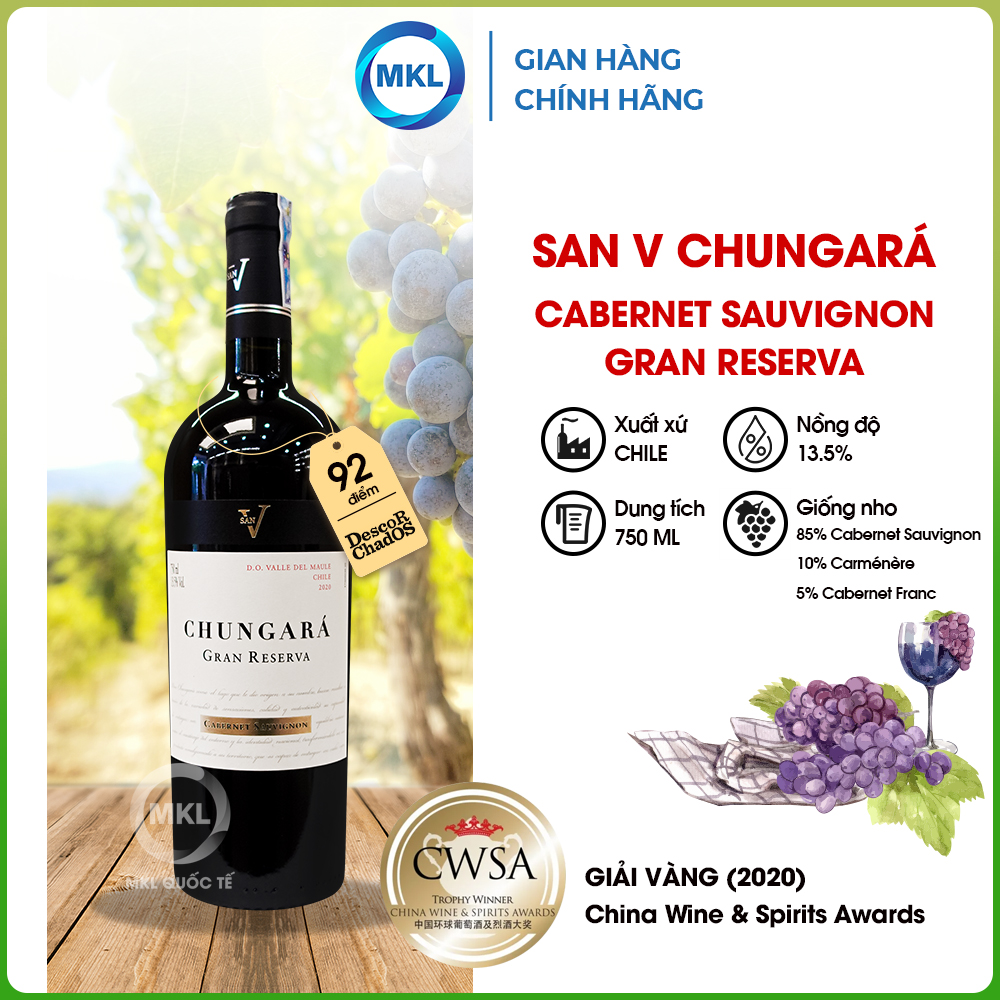 Rượu Vang Đỏ San Vicente Chungará Carmenere Gran Reserva 750ml 13.5% - Chile - Hàng Chính Hãng