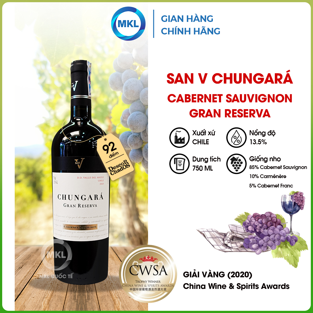 Rượu Vang Đỏ San Vicente Chungará Cabernet Sauvignon Gran Reserva 750ml 13.5% - Chile - Hàng Chính Hãng