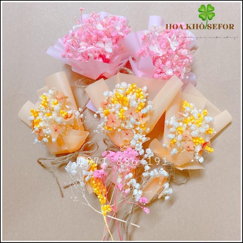 Bó hoa khô mini màu cam tươi - hoa baby khô, Cẩm tú cầu-Bó hoa mini làm quà tặng,decor xinh xắn