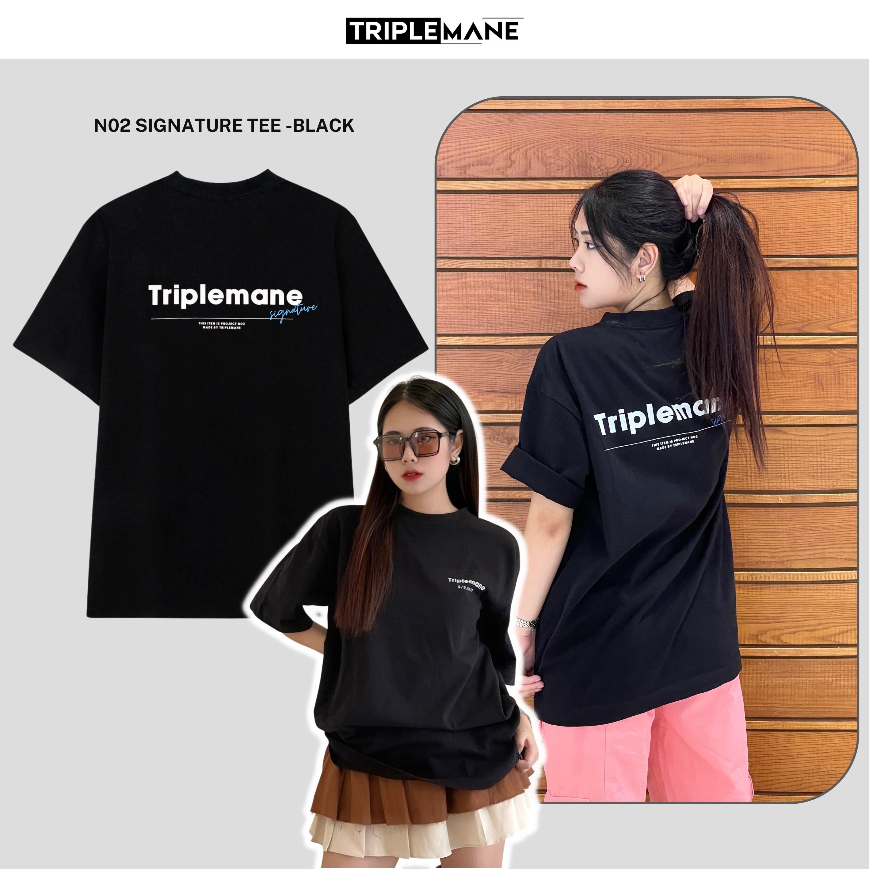 Áo thun cộc tay nam nữ Unisex NO2 Signature / BLACK- vải 100% Cotton Premium thoáng mát không bai xù, co giãn 2 chiều, định lượng lên đến 260gsm