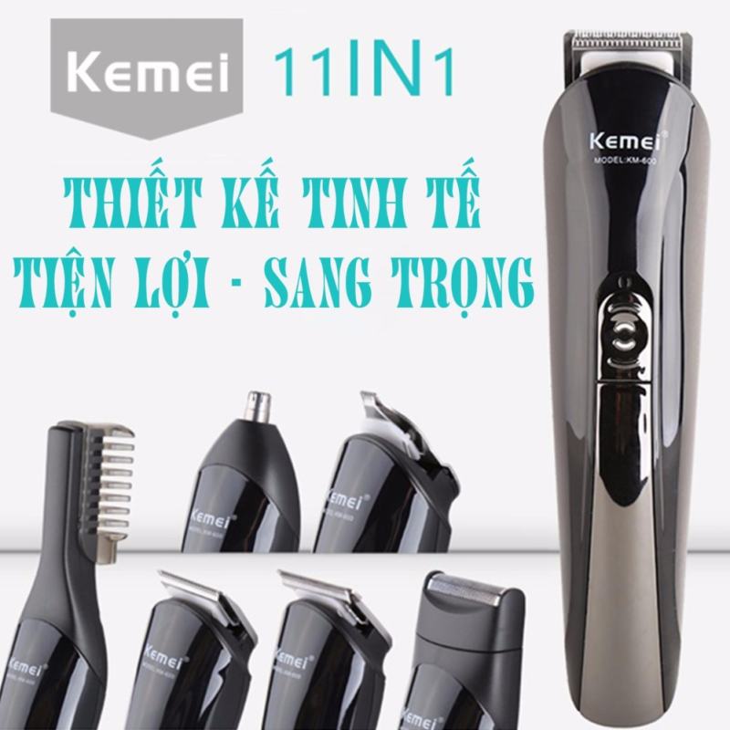 Tông đơ cắt tóc 11in1 đa năng Kemei KM-600 chuyên dụng cắt tóc, cạo râu, tỉa lông mũi, chân viền, tỉa ria mép, chân mày, chải tóc tặng kèm 2 kẹp cá sấu chia tóc ( Giao màu ngẫu nhiên )