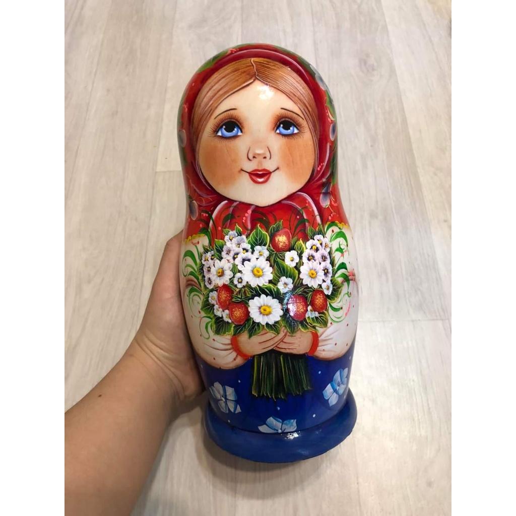 BỘ BÚP BÊ NGA MATRYOSHKA "CÔ BÉ KATIA ÔM HOA" 10 LỚP SIZE LỚN 28CM CỰC DỄ THƯƠNG GIÁ ƯU ĐÃI