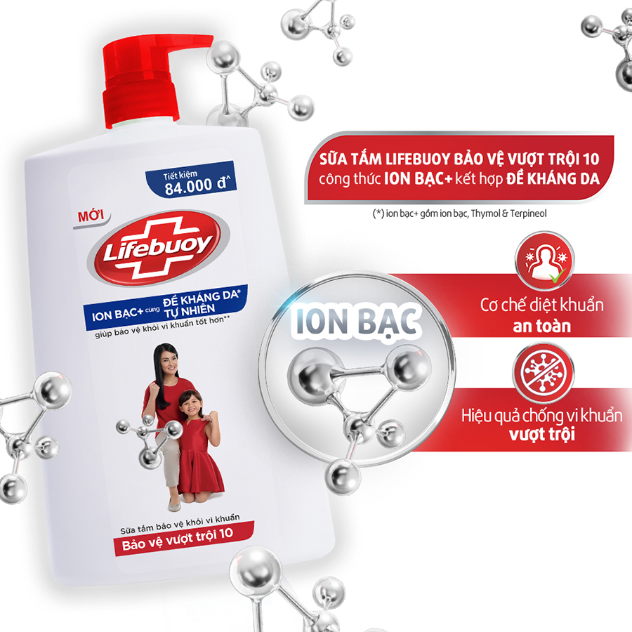 Sữa Tắm Lifebuoy Sạch Khuẩn Bảo Vệ Vượt Trội Mạnh Mẽ Chứa Ion Bạc+ Hỗ Trợ Cùng Đề Kháng Da Tự Nhiên Chai 1000G