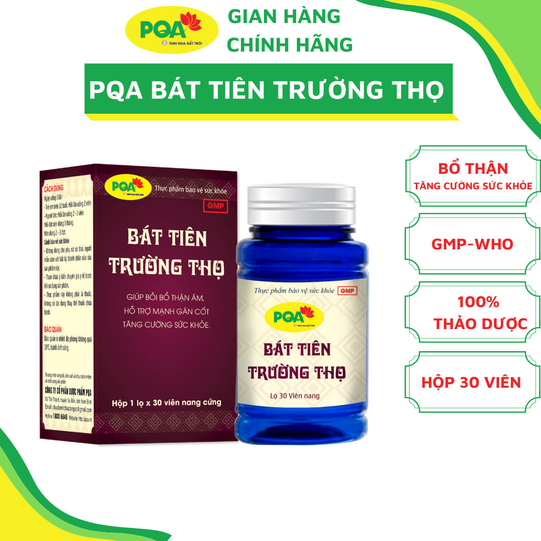 Viên nang Bát Tiên Trường Thọ PQA Giúp Bồi Bổ Thận Âm, Mạnh Gân Cốt Và Tăng Cường Sức Khỏe Hộp 30 Viên