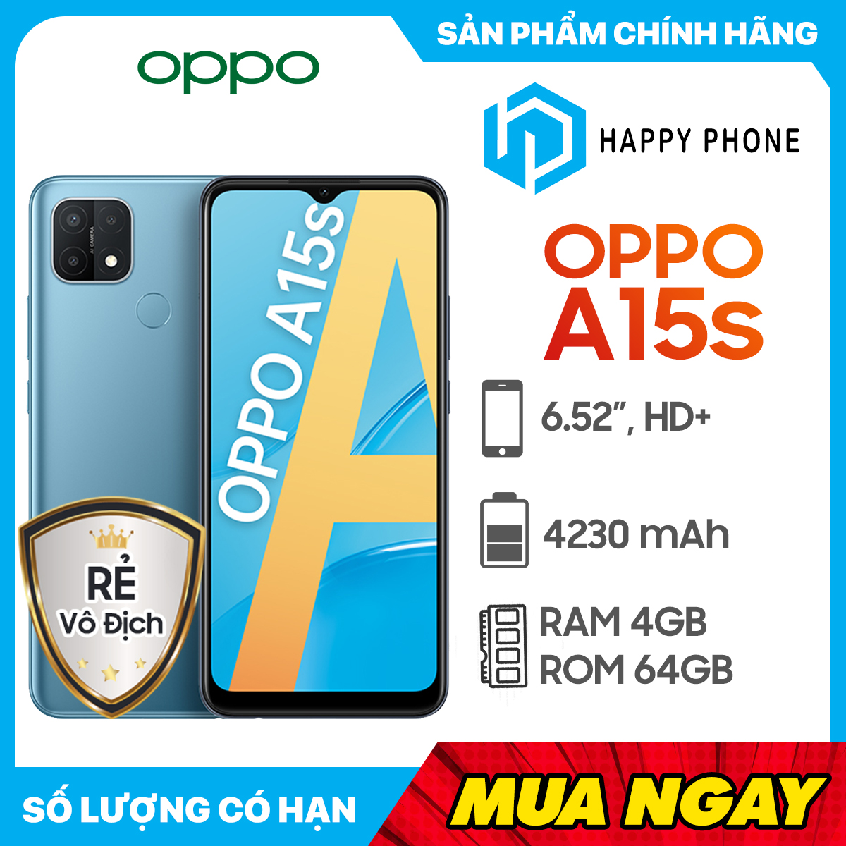 Điện Thoại Oppo A15s (4GB/64G) - Hàng Chính Hãng - Đã kích hoạt bảo hành Điện tử