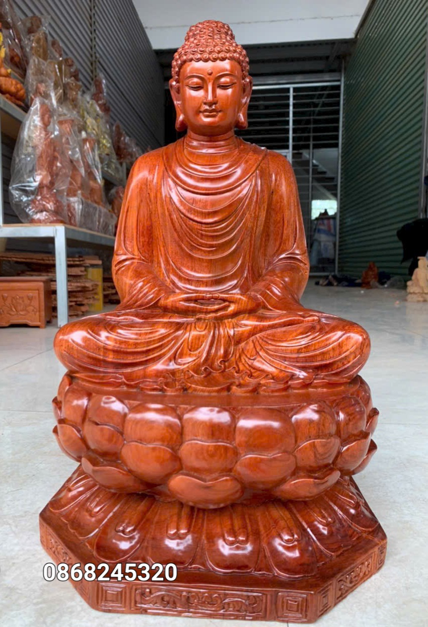 Tượng phật thích ca bằng gỗ hương đá kt cao 50×28×28cm