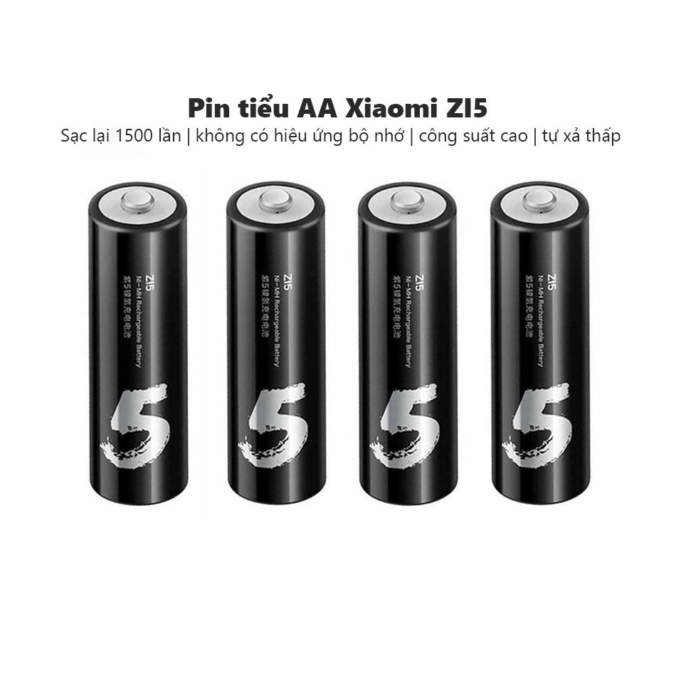 Hộp 4 Pin AA số 5 Xiaomi Zmi ZI5 Ni-MH Rechargeable Battery sạc lại 800 lần - Hàng Nhập Khẩu