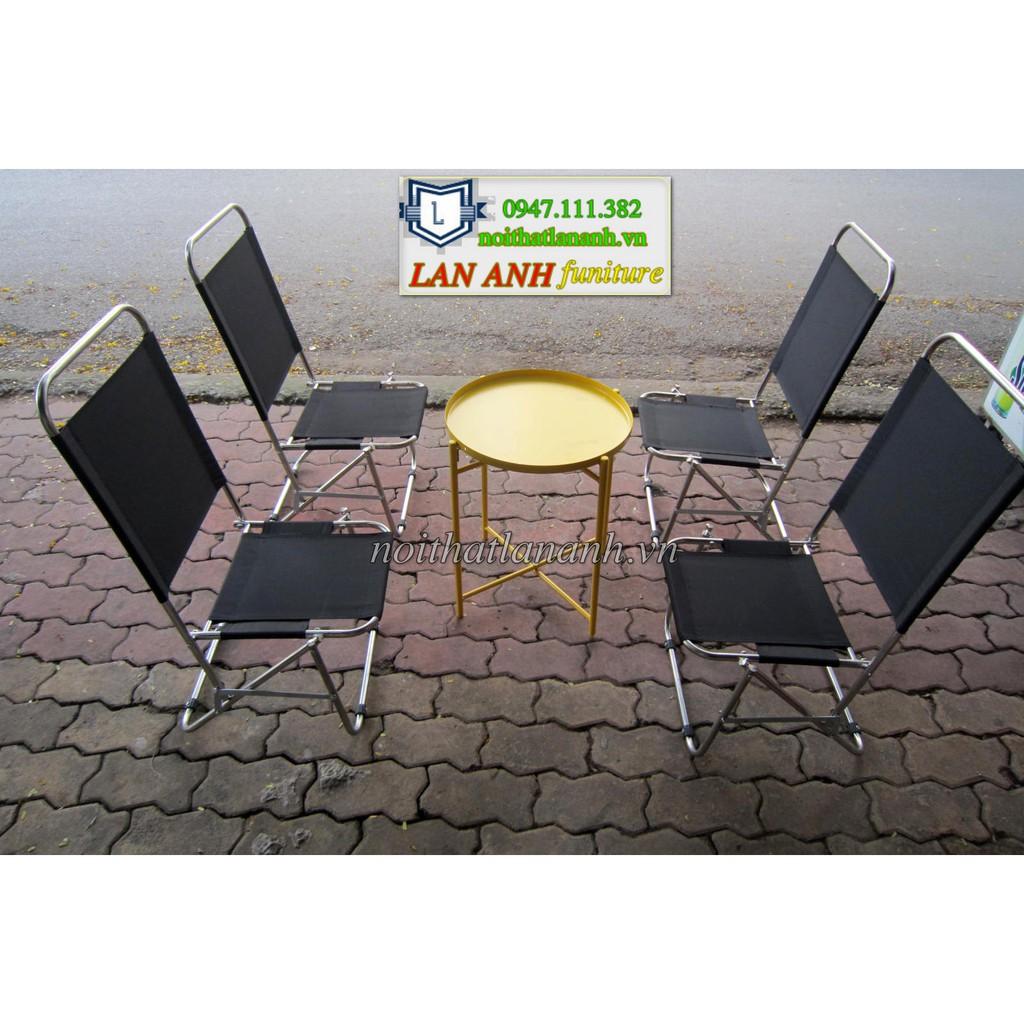 Trọn bộ ghế xếp inox và bàn trà chanh