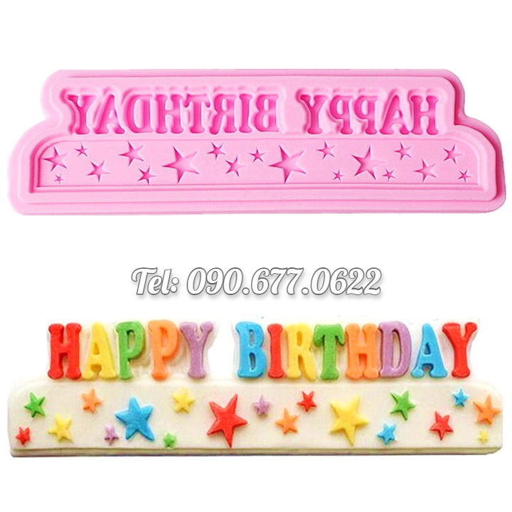 Khuôn silicone làm rau câu, socola chúc mừng sinh nhật Happy Birthday - Mã số 1192