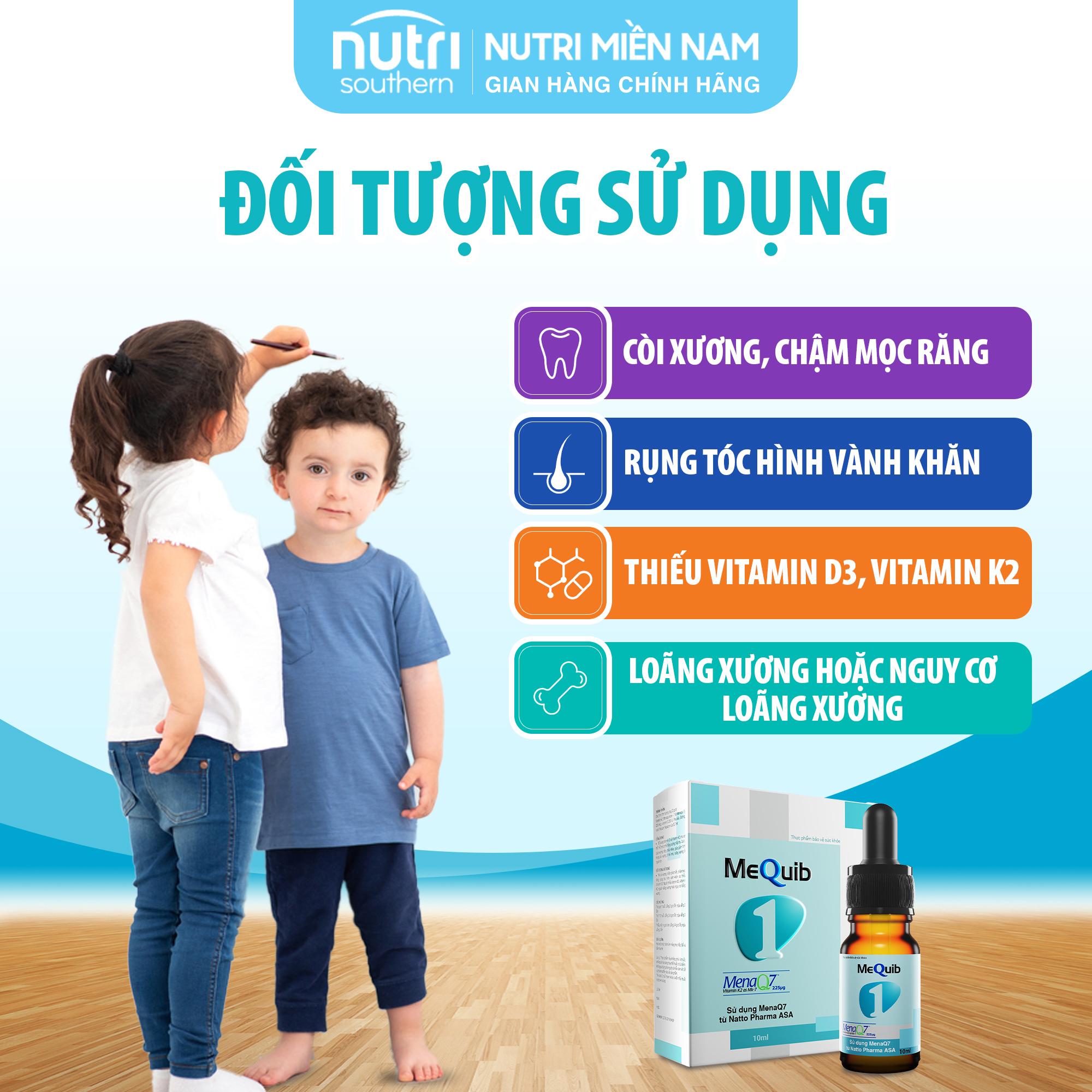 Vitamin D3 K2 MK7 MenaQ7 MEQUIB 1 - Giúp tăng cường hấp thu canxi và phát triển chiều cao (chai 10ml)