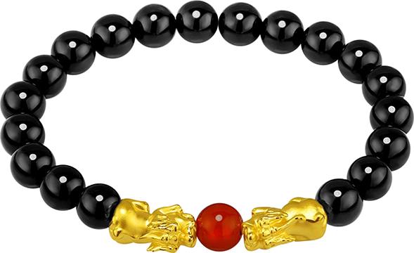 Vòng Tay 2 Tỳ Hưu Bạc Mạ Vàng 24K Black Opal Pakistan Cao Cấp Gembank