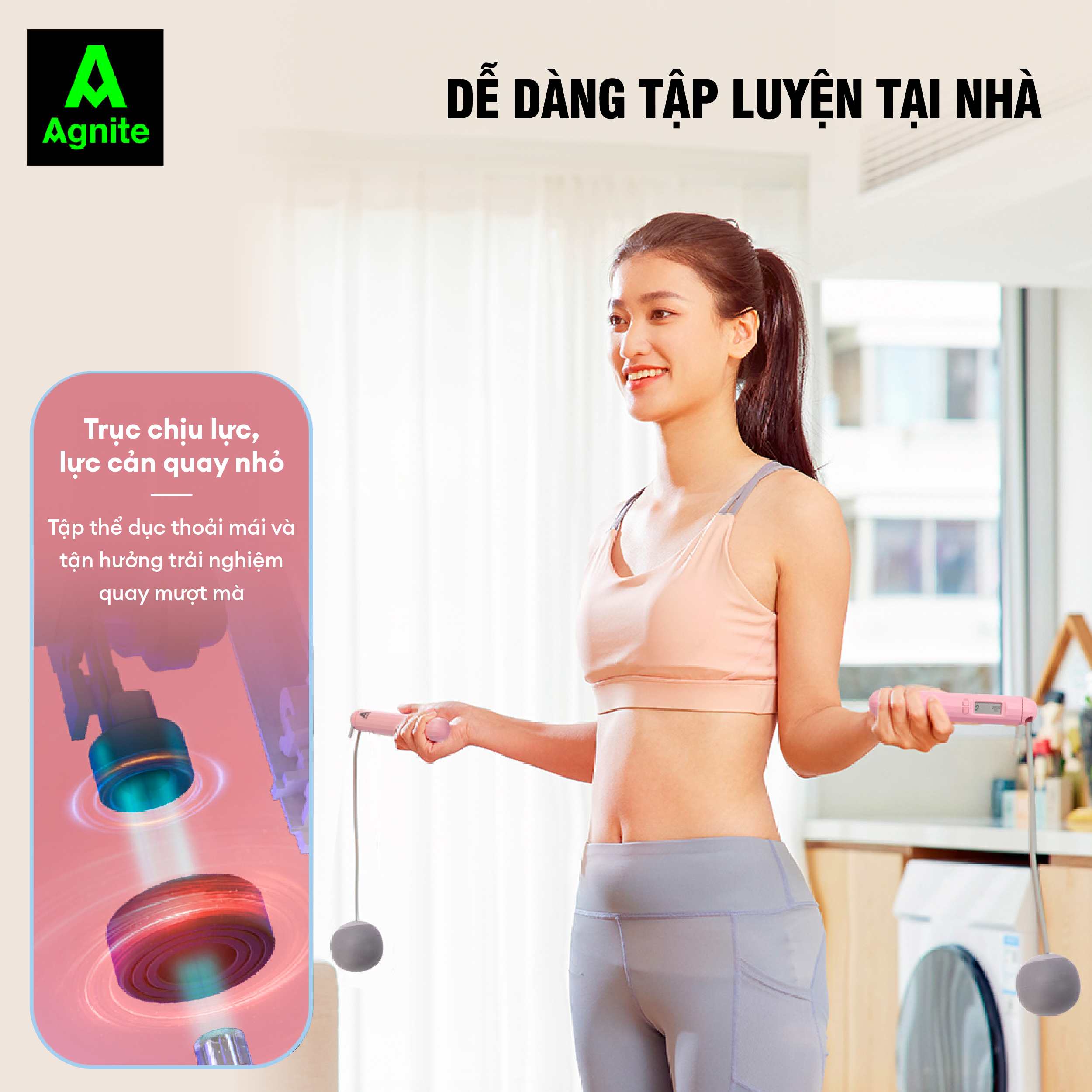 Dây nhảy đếm số điện tử Agnite tích hợp 3 chế độ - thiết kế thông minh nhỏ gọn - luyện tập thể thao tại nhà