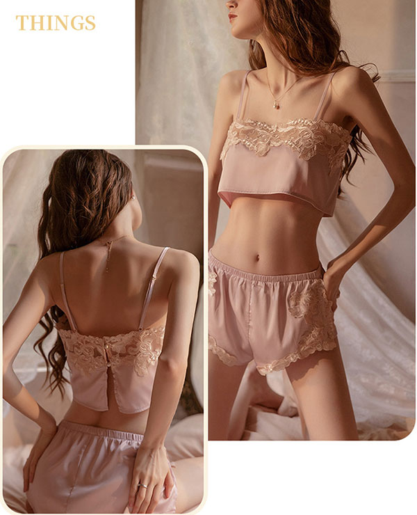 Bộ đồ ngủ 2 mảnh lụa croptop TK2849