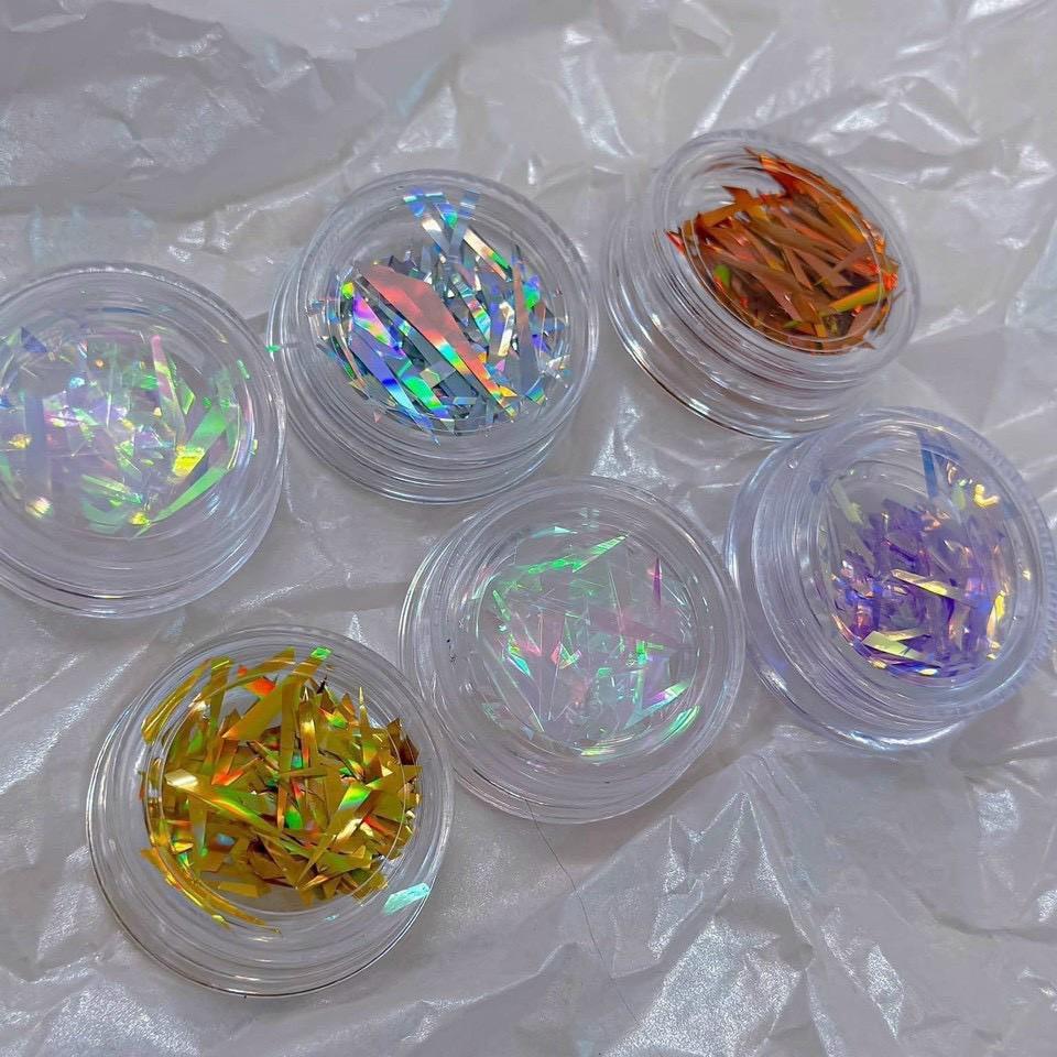 Set 6 Hũ Giấy Thuỷ Tinh, Giấy Kim Tuyến Cực Quang Làm Nail Lấp Lánh Nhiều Màu Trang Trí Móng Hàn Quốc Siêu Đẹp - Nail Phương Miu Nữ Women