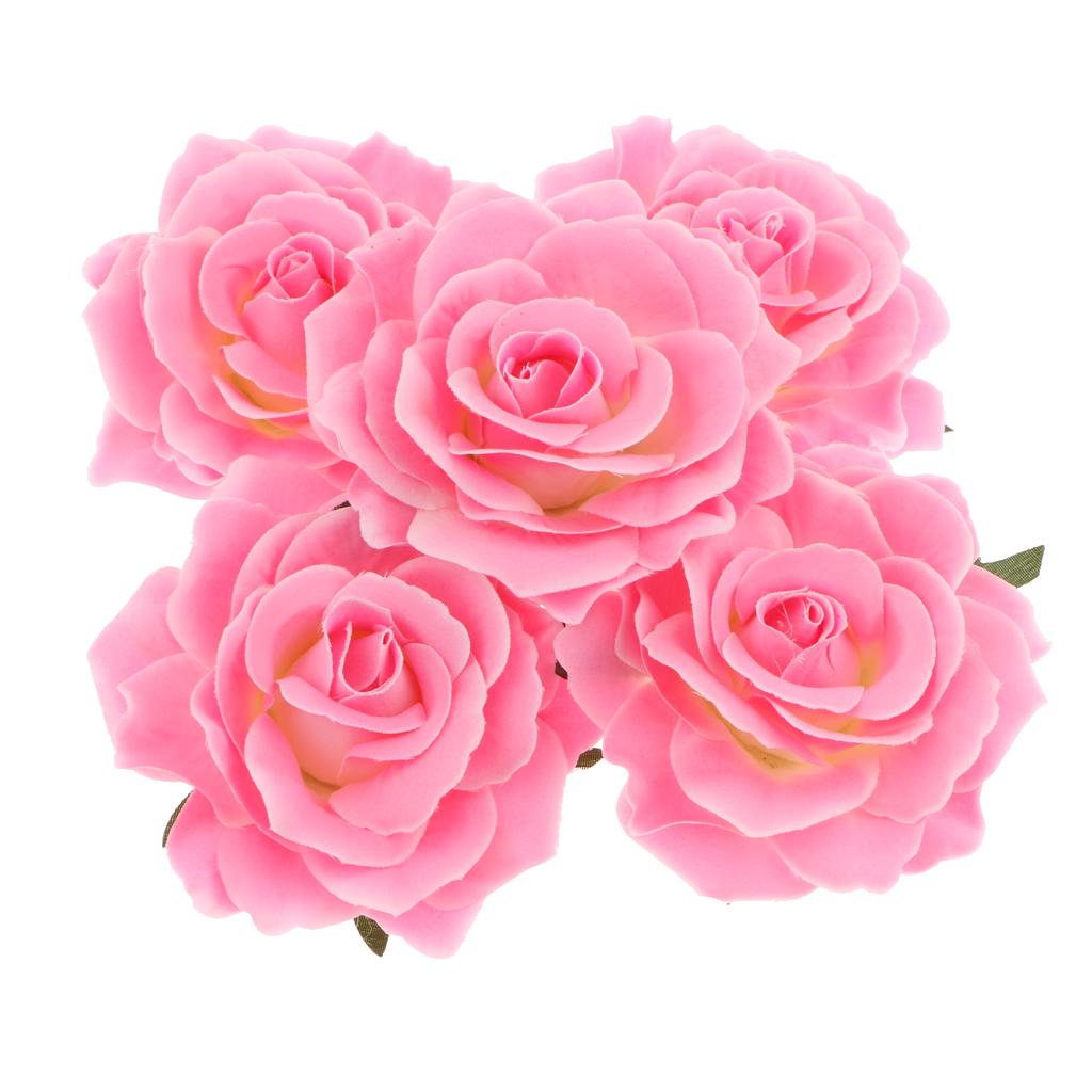 5pcs Artificial Silk Rose Flower Heads DIY Bouquet Wedding Decor
