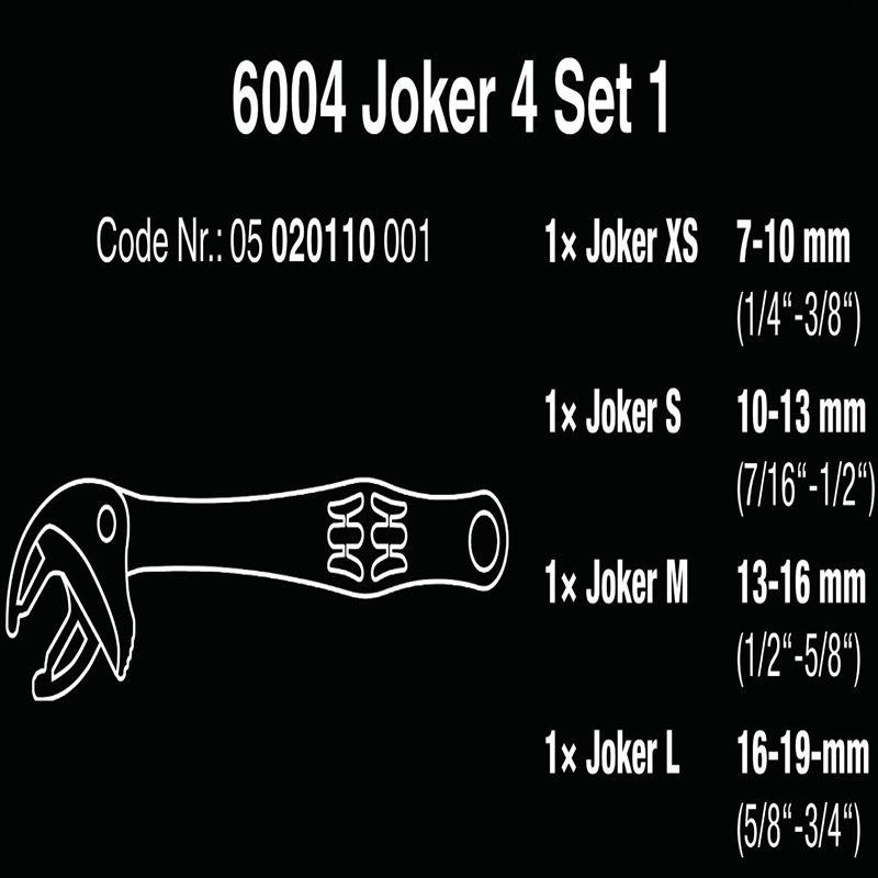 Bộ cờ lê tự điều chỉnh Wera 05020110001 6004 Joker 4 set 1 self-setting spanner set gồm 4 cái